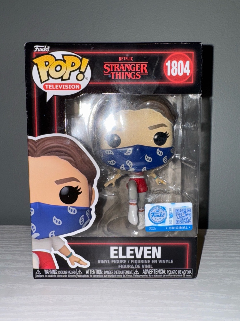 Funko pop Netflix Stranger Things Eleven with Blue Bandana and Red Shorts